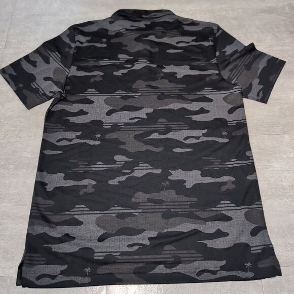 Travis Mathew Polo Shirt Mens M Camo Black Gray Palm Tree Golf Performance - Picture 7 of 7
